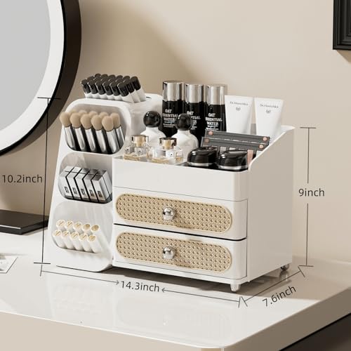 Booklov Makeup Organizer for Vanity, Large Capacity Cosmetic Display Case with Drawers, Countertop Beauty Storage Holder for Skincare, Brush Eyeliner Perfume Eyeshadow Lipsticks, Counter Desk, White - color: White, size: L01