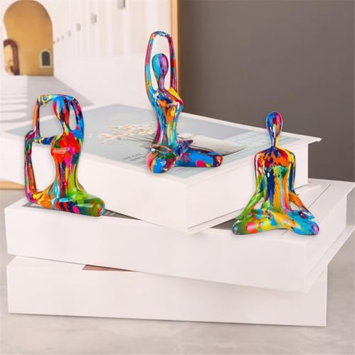 Colorful Abstract Yoga Figurines Set of 3 - Vibrant Graffiti Art Sculptures, Modern Home Decor Accents, Unique Gift for Yoga Lovers, Meditation Room & Living Room Shelf Desk Decor - color: Graffiti C