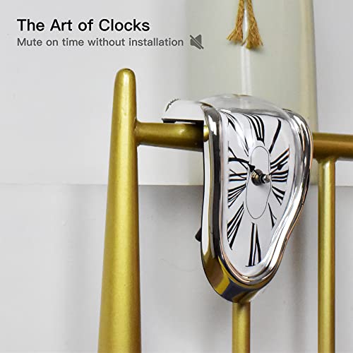 Melting Clock Dali Melted Clock Gift Decor Art Inspired Wall Clock Twisted Shelf Hanging Surrealist for Decorative Shop Office Home Desk Roman Silve… - color: Roman Silve