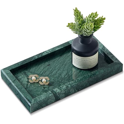 Natural Small Marble Vanity Tray, Luxury Stone Organizer for Bathroom & Kitchen | Holds Soap Dispenser, Jewelry, Perfume | Non-Resin, Non-Ceramic Décor - color: Green, size: 7.9" x 4.3" x 0.8"
