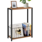 Homleke Narrow Side Table with Magazine Holder, Skinny End Table Perfect for Small Spaces, Space-Saving Design for Living Room, Bedroom, or Office, 7.1" D x 16.9" W x 23.6" H, Rustic Walnut - color: Rustic Walnut - Standard