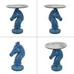 Modern Accent Table Living Room Horse Statue Blue and White Contemporary‌ Faux Marble Night Stand Side Table with Horse Head Base Reception Area & Bedroom（Width 19.69" ——Tall 24.8"） - style: Blue white horse head table