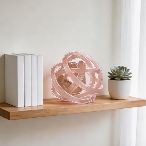 Glass Knot Teal Orbit Ball - 6 Inch Hand Blown Infinity Sculpture Decor Glass Orbit Home Decor Table Decoration Interio Art - color: Pink, size: 6" Diameter