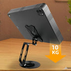 All-Metal Cell Phone Stand 360° Rotatable & Height Adjustable - 25KG Super Load-Bearing, Foldable Desk Stand for Phone, Compatible with iPhone 17/16/15/14, Nintendo Switch, Black - color: C-Quad-Fold - Black