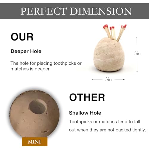 100% Travertine Match Holder |Toothpick Holder | Cute Beige Match Cloche | Matches Jar Box for Candles or Bathroom Decor | 3x3x3 | Matches NOT Included