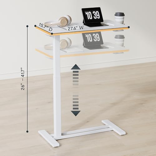 FLEXISPOT H7 Adjustable Overbed Bedside Table with Wheels Pneumatic Mobile Standing Desk Laptop Desk Rolling Computer Cart Movable Overbed Table Hospital Home Use(27.6" W x 15.7" D, White Maple) - color: White Maple, size: Small