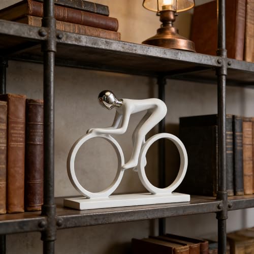 AWNR Handmade Gold Abstract Statue- Exquisite Resin Figurine for Modern Home Decor Living Room Shelf Office Decorations, Perfect for Bookshelf, Desk, and TV Stand Accents. (White Cyclist) - color: White Cyclist