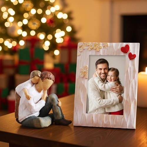 Father Daughter Figurine Personalized Birthday Fathers Day Valentines Gifts for Dad from Daughter 4.7"Resin Hand Painted Sculpture in Memory of Dad Statues for Home Decor(Frame for Free) - style: Father and Child Set
