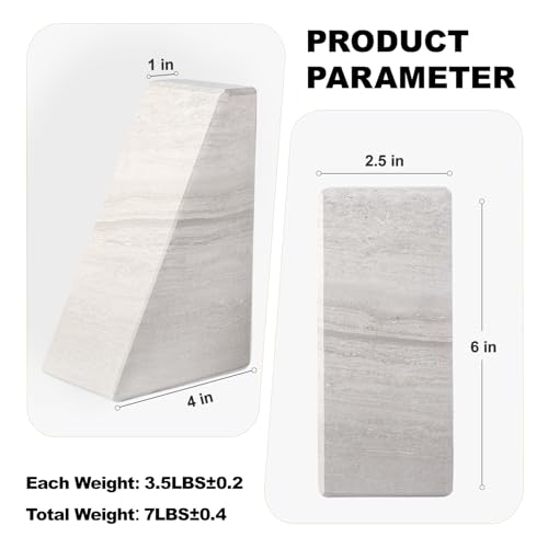Marble Book Ends for Heavy Books, Decorative Bookends for Shelves, Durable and Heavy-Duty Bookends for Hardback Book & CDS, Off-White Unique Books Stopper & Holder, Set of 2 - color: Off-white