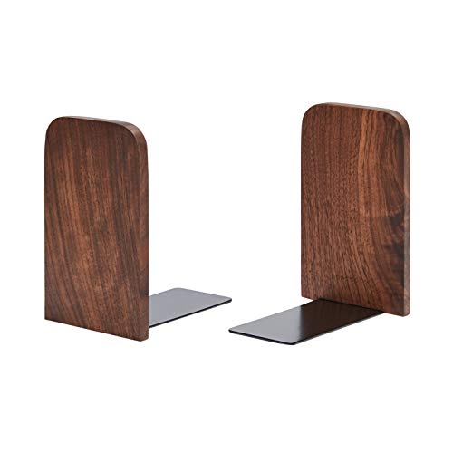Pandapark Wood,Non-Skid Bookend for Shelves,Heavy Duty,Book Stand for CDs,1 Pair - color: Black Walnut-a