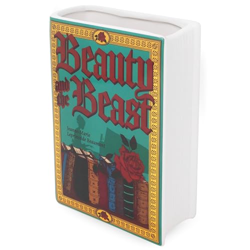 Steel Mill & Co Original Large Book-Shaped Decorative Vase, Ceramic Vases for Home Decor, Cute Bookshelf Decor, Unique Vase for Book Lovers, Beauty and the Beast
