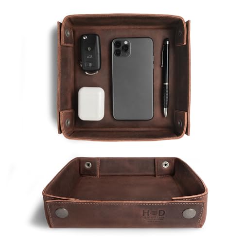 Hide & Drink, Leather Catchall Tray, Easy Access Organizer for Keys, Coins, Change, Jewelry, Watches, Smartphones, Durable, Vintage Style, Handmade :: Bourbon Brown - color: Bourbon Brown