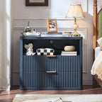 LEYAOYAO 31" Wide Fluted Nightstand with Charging Station, Oversized Extra Large 2 Drawers Night Stand,Blue Wood Bedside Table,Tall Bed Side End Tables,Modern Chest of Drawers Dressers for Bedroom - color: Blue, size: 2 Drawers