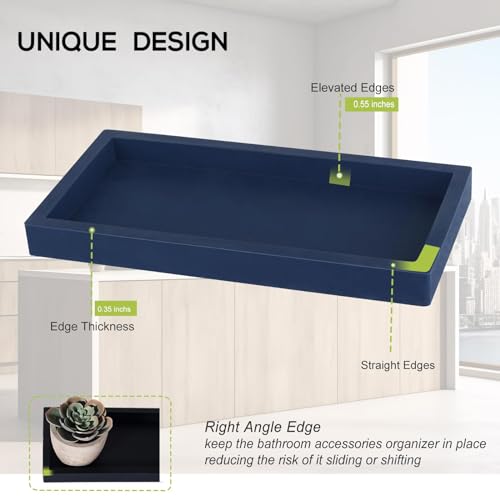 Bathroom Tray, Small Vanity Tray Silicone Soap Dish Sponge Holder Kitchen Sink Organizer Bathroom Accessories for Countertop, Toilet, Shower, Large, Dark Blue - color: Navy Blue, size: 9.8" x 4.7"