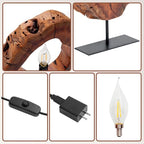 LAPTAIN Wood Table Lamp, Irregular Jujube Tree Wooden Bedside Lamp, Creative Home Decor Table Lamp, Bedside Night Light for Bedroom, Living Room, E12, ON-Off Button, Iron Base - size: Small