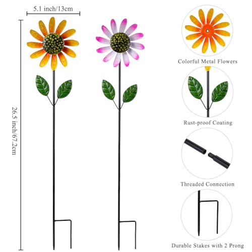 4 Packs Wind Spinner Outdoor, Pinwheels for Yard and Garden, Metal Sunflower Decorative Garden Stakes for Lawn Patio Porch Decor - size: Metal Flowers-4Pack