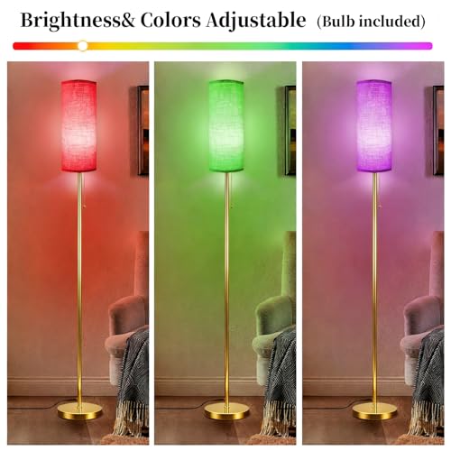 Floor Lamps for Living Room with RGB Color Changing Bulb Dimmable Color Brightness Standing Lamp with Remote Tall Lamps with Chain Switch for Bedroom Office 9W LED Bulb Included, Gold Body RGB Bulb - color: Gold Body+RGB Bulb