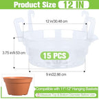 Miuwauer 15 Pack of 12-inch Hanging Basket Water Catcher Plastic Hanging Plant Drip Pan Tray Plastic Saucers Liners for Indoor Outdoor Hanging Plants Baskets Flower Pots - Clear, Round - size: 12 Inch