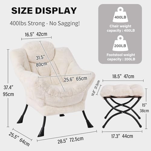 Tiita Lazy Chair with Ottoman, Beige Modern Large Accent Chair, Comfy Leisure Sofa Armchair with Ottoman, Reading Chair with Footrest for Bedroom, Living Room, Dorm Rooms, Plush Beige - color: Plush-beige