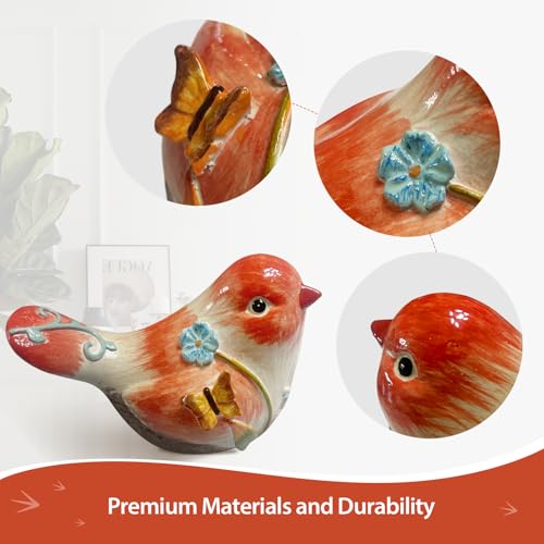 4.3 Inch Orange Hand-Painted Resin Bird Figurine, Ceramic Look High-Gloss Bird Sculpture Decor for Home Shelf Living Room Tabletop, Ideal Spring Housewarming Birthday Gift - color: Orange