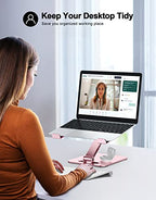 RIWUCT Foldable Laptop Stand, Height Adjustable Ergonomic Computer Stand for Desk, Aluminum Portable Laptop Riser Holder Notebook Mount Compatible with MacBook Pro Air, HP, Dell 10-16"(Rose Gold) - color: Pink