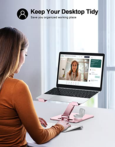 RIWUCT Foldable Laptop Stand, Height Adjustable Ergonomic Computer Stand for Desk, Aluminum Portable Laptop Riser Holder Notebook Mount Compatible with MacBook Pro Air, HP, Dell 10-16"(Rose Gold) - color: Pink