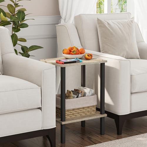 TUTOTAK End Table, Side Table, Nightstand, 2-Tier Storage Shelf, Sofa Side Table for Small Space, Living Room, Bed Room TB01BG034 - color: Greige