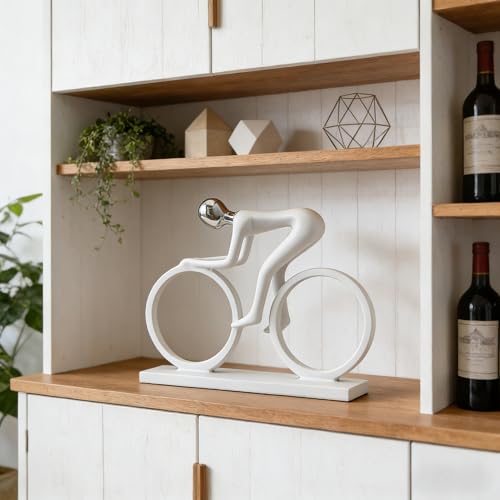 AWNR Handmade Gold Abstract Statue- Exquisite Resin Figurine for Modern Home Decor Living Room Shelf Office Decorations, Perfect for Bookshelf, Desk, and TV Stand Accents. (White Cyclist) - color: White Cyclist