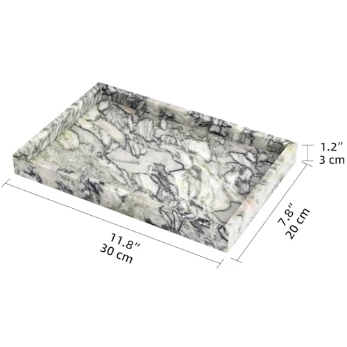 Marble Bathroom Vanity Tray, Natural Luxury Vanity Home Kitchen Bathroom Table Tray, Stone Decorative Countertop Dresser Trays for Key Coffee Perfume Jewelry Makeup (Green Emerald, 12"x 8" x1.2") - color: Green Emerald, size: 12" x 8" x 1.2"