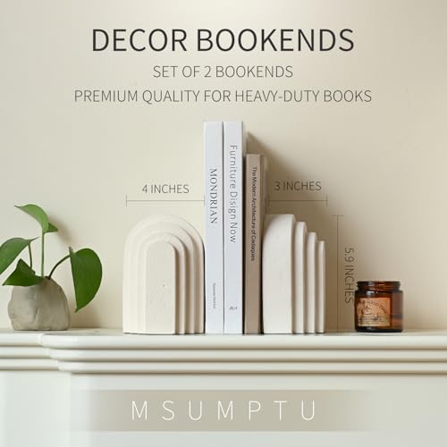 Decorative Bookends for Shelves, Set of 2 Book Ends for Heavy Books, Layered Arch Design Beige Bookend - color: Beige