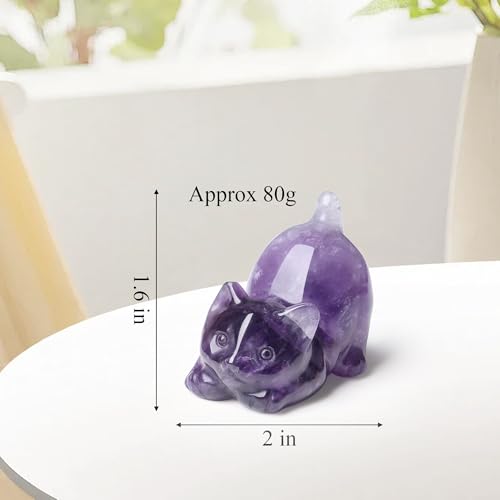 2" Amethyst Cat Figurine Statue Decor Natural Healing Crystal Figurines Purple Home Room Decor Carved Sculpture Decoration Cute Statue Lazy Gemstones Gifts for Mother Cat Lovers Women Men - color: Amethyst