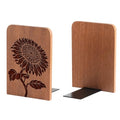Sunflower Wood Bookends, Sunflower Gifts for Women Men Book Lovers, Novelty Bookends Unique, Heavy Duty Wooden Book Ends for Shelves Decorative(1 Pair, 4.72x6.69 Inches)