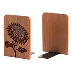 Sunflower Wood Bookends, Sunflower Gifts for Women Men Book Lovers, Novelty Bookends Unique, Heavy Duty Wooden Book Ends for Shelves Decorative(1 Pair, 4.72x6.69 Inches)
