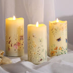 Eywamage Fiber Optic Flameless Pillar Candles with Remote Set of 3, Butterfly Floral Spring LED Candles Battery Operated Φ 3" H 6" - color: Butterfly Floral