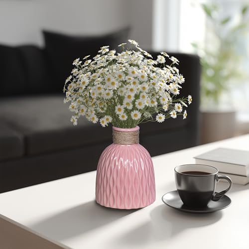 Pink Vase 6 Inch - Small Ceramic Vases for Flowers, Cute Modern Vases for Home Decor, Centerpieces, Bedroom, Desk, Bedroom, Living Room, Office, Bathroom Decor - color: Pink