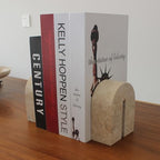 Set of 2 Natural Travertine Bookends for Shelves, Decorative Book Ends for Heavy Books, Solid Heavy Duty Book Stopper Office Bookshelf Decor for CDs/Video Games