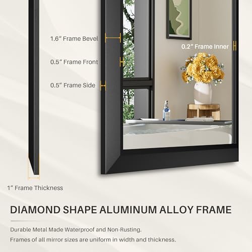 Briivue 40x38 Inch Black Bathroom Mirror for Wall, Thick Metal Framed Rectangle Mirrors for Over Sink, Bedroom, Living Room, Entryway, Anti-Rust, HD Tempered Glass - color: Black, size: 40"L x 38"W