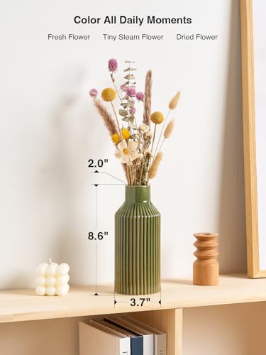 STHIE Green Ceramic Flower Vase, Minimalist Home Decoration, 8 Inch Small Pampas Grass Vases for Kitchen, Bedroom, Office, Living Room, Bathroom, Shelf Centerpiece Table - color: 3 Green