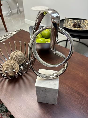 Modern Day Accents 4109 Lazo Abstract Sculpture on Marble, Silver and White Large Decorative Sculpture, Home Decor, Office or Room Decor, Tabletop, 17.5" H