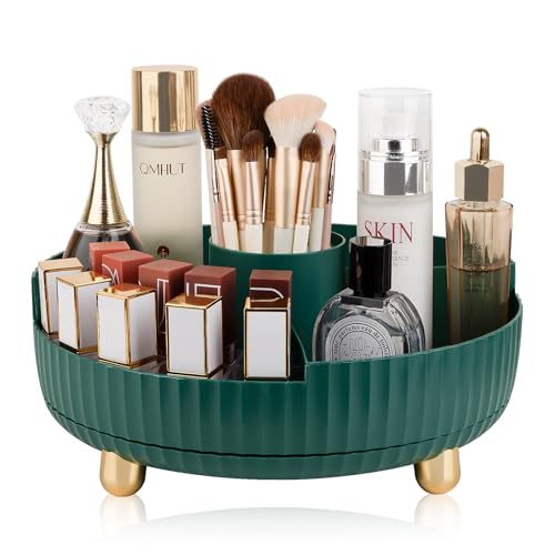 Anyoifax Makeup Perfume Organizer Tray with Divider 360 Degree Rotating Lazy Susan Skincare Lotion Organizer Spinning Cosmetics Storage for Dresser, Vanity, Bathroom Countertop, Large Teal Green - color: Teal Green+Divider, size: 11 "