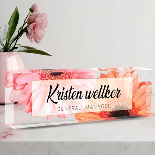 Custom Acrylic Name Plate for Office - Personalized Desk Decor for Women & Men, Employee Appreciation Gifts for Boss, Manager, Teacher, Nurse - color: Flower 2