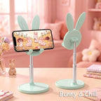 OATSBASF Cute Cell Phone Stand, Adjustable Bunny Phone Stand for Desk, Thick Case Friendly Holder Compatible with iPhone, Kindle, iPad, Switch, All Phones (Green) - color: Green