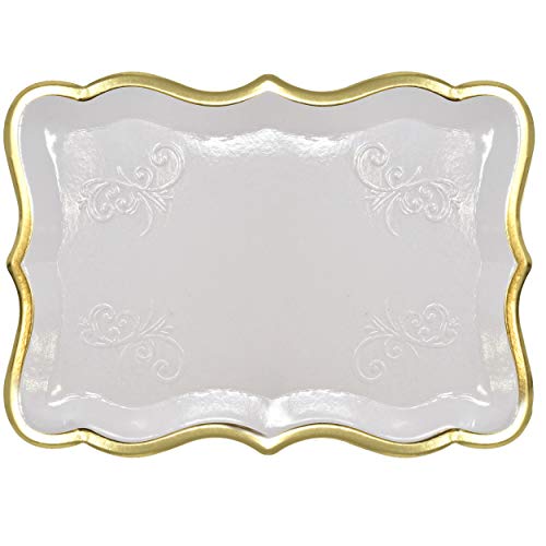 Gift Boutique 10 White Rectangle Trays with Gold Rim Border for Dessert Display Table Parties 9" X 13" Disposable Paper Cardboard in Elegant Shape for Platters Cupcake Display Birthday Party Weddings - color: Gold, White