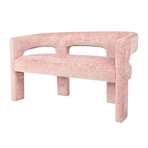 Jofran Gwen Modern Luxury Jacquard Fabric Upholstered Hallway Bedroom Sculpture Bench, 49" W X 22" D X 29.5" H, Pink - color: Pink
