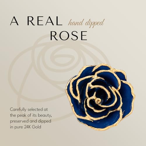 Forever Rose Hand-Dipped in 24K Gold, Sapphire-Inspired September Birthstone with Sparkles, Real Rose in Luxury Gold Gift Box & Clear Glass Bud Vase, Perfect Ready for September Birthday -Any Occasion - color: September Sapphire
