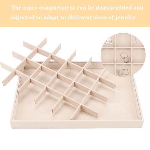 Large Velvet Jewelry Tray, Drawer Organizer for Jewelry in Dresser, Stackable Jewelry Drawer Organizer Inserts for Earring Necklace Bracelet Rings(Beige,24grid) - color: Beige, size: 24grid