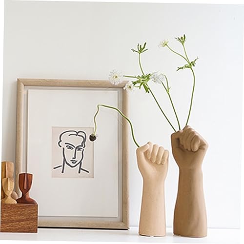 Cabilock Creative Light Brown Ceramic Hand Shaped Vase for Desktop Decoration Unique Handmade Art Flower Arrangement Ornament Home Decor Office and Living