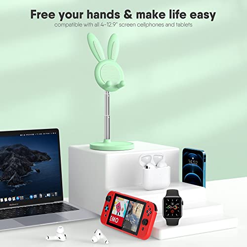 OATSBASF Cute Cell Phone Stand, Adjustable Bunny Phone Stand for Desk, Thick Case Friendly Holder Compatible with iPhone, Kindle, iPad, Switch, All Phones (Green) - color: Green