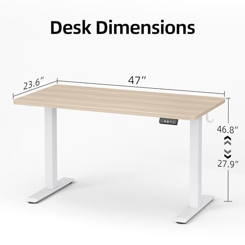 TIQLAB Electric Standing Desk, 47 * 24 Inches Adjustable Height Stand up Desk,Sit Stand Home Office Table with Splice Board, Light Walnut - color: Light Walnut, size: 47*24 inch