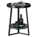 Gadroad Round End Table with Storage Shelf, 2 Tier Farmhouse Side Table Nightstand for Living Room, Bedroom, Wood Tabletop & Black Metal Frame, Black 15.7 * 15.7 * 23.0inches - color: Black, style: No Charging Station